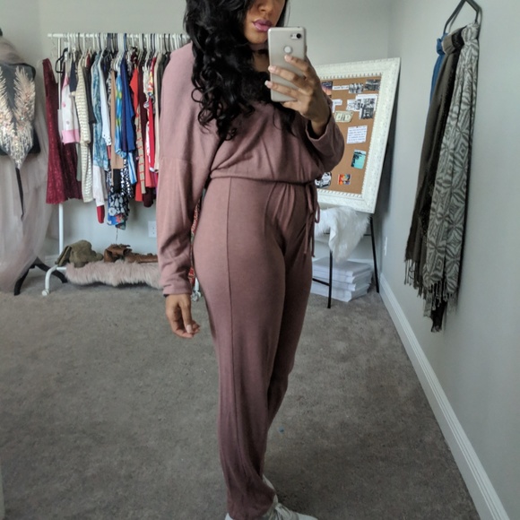 Long Sleeve Choker Jumpsuit In Muave - Picture 7 of 8